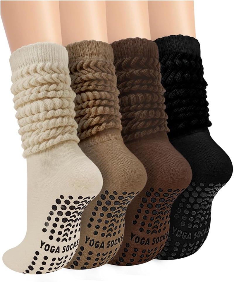 Darller Grip Pilates Socks for Women, Non Slip Yoga Slouch Scrunch Socks with Grips for Barre Ballet Workout Hospital - Image 1